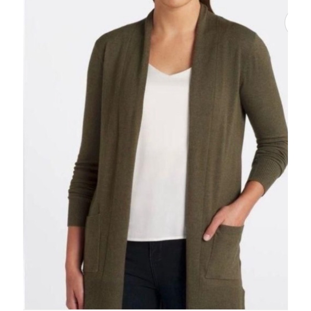 Pink Clover Stitch Fix Olive Green Classic Open‎ Front Cardigan Sweater SM New